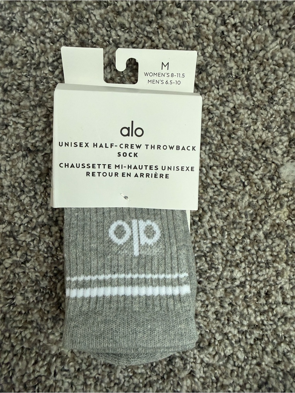 ALO Yoga Gray & White Unisex Half-Crew Throwback Sock